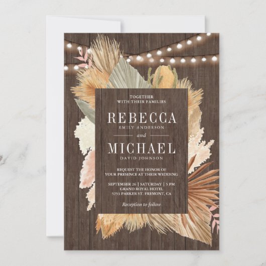 Invitation Boho Pampas Palmier séché Grass Feuille Mariage en (Devant)