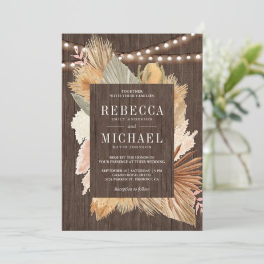 Invitation Boho Pampas Palmier séché Grass Feuille Mariage en (Debout devant)