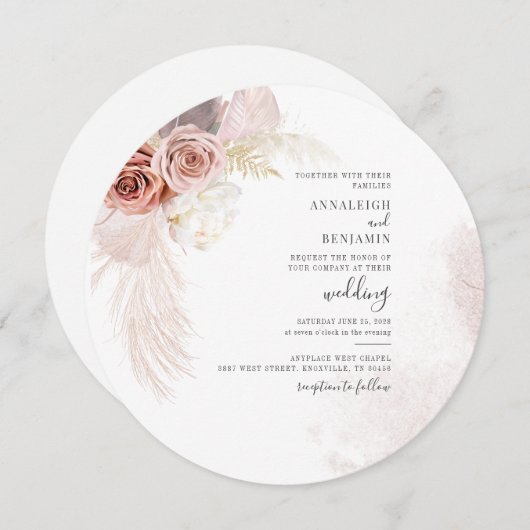 Invitation Boho Pampas Palmiers séchés Grass Mariage en terre (Devant / Derrière)