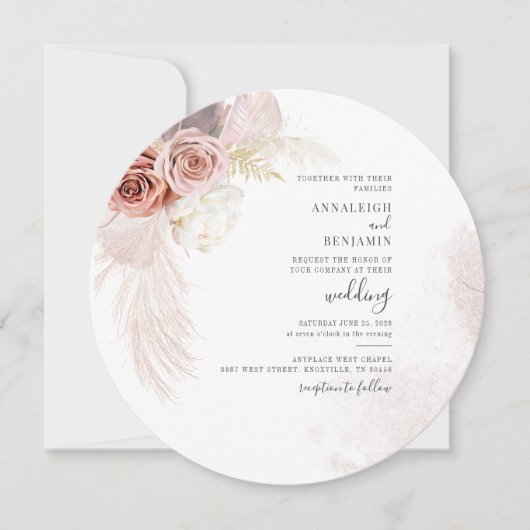 Invitation Boho Pampas Palmiers séchés Grass Mariage en terre (Devant)