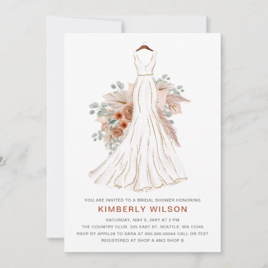 Invitation Boho Pampas Parties scintillant Mariage Fête des m (Devant)