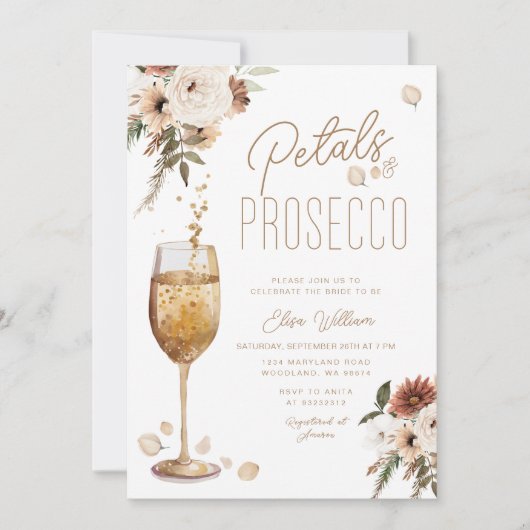 Invitation Boho Pampas Pétales et Fête des mariées Prosecco (Devant)