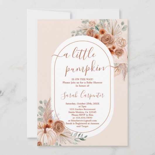 Invitation Boho Pampas petit Baby shower Citrouille fille (Devant)