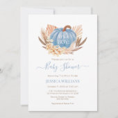 Invitation Boho Pampas Pumpkin blue baby shower (Devant)