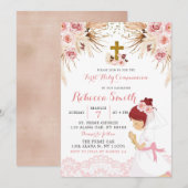 Invitation Boho Pampas Red Hair Girl First Communion (Devant / Derrière)