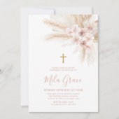 Invitation Boho Pampas Rose Girl Floral Baptism Christening (Devant)