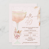 Invitation Boho Pampas Rose Or Bonjour 40 Anniversaire (Devant / Derrière)