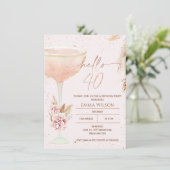 Invitation Boho Pampas Rose Or Bonjour 40 Anniversaire (Debout devant)