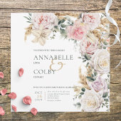 Invitation Boho Pampas & Roses Rose Carré Mariage blanc