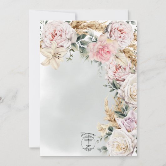Invitation Boho Pampas & Roses Rose Mariage vert (Dos)