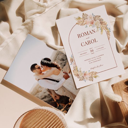 Invitation Boho Pampas Rustic Terracotta Arch Mariage photo