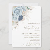 Invitation Boho Pampas Rustique Baby shower floral bleu doux (Devant)