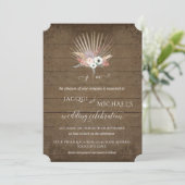 Invitation BOHO Pampas Rustique Bois Blanc Floral Palmier Tro (Debout devant)