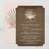 Invitation BOHO Pampas Rustique Bois Blanc Floral Palmier Tro (Devant / Derrière)