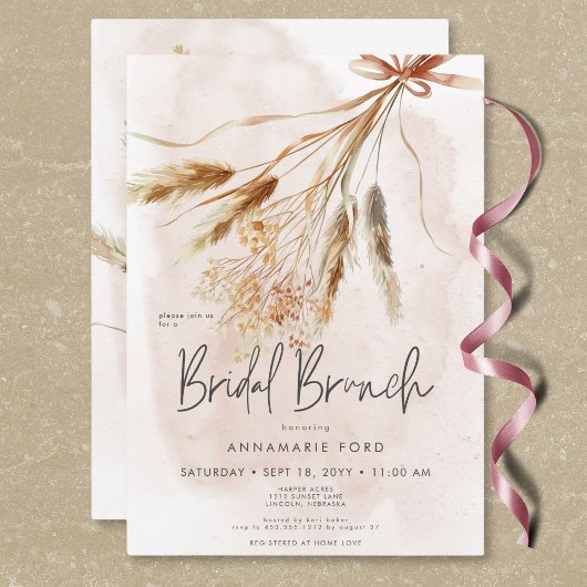 Invitation Boho Pampas rustique & Bouquet séché Brunch nuptia