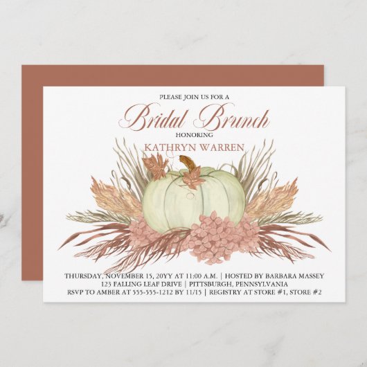 Invitation Boho Pampas rustique Grass | Brunch nuptial Citrou (Devant / Derrière)