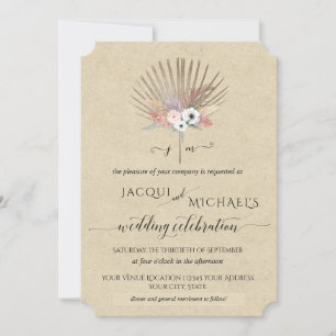Invitation BOHO Pampas rustique Grass Tropical Monogramme Flo