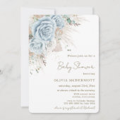 Invitation Boho Pampas Rustique Pastel Baby shower Floral Ble (Devant)