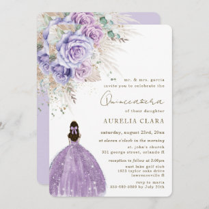 Invitation Boho Pampas Rustique Purple Floral Quinceañera
