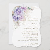 Invitation Boho Pampas Rustique Purple Lilac Floral Quinceañe (Devant)