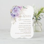 Invitation Boho Pampas Rustique Purple Lilac Floral Quinceañe (Debout devant)