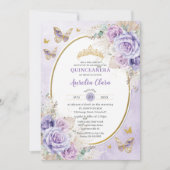 Invitation Boho Pampas Rustique Purple Lilac Floral Quinceañe (Devant)