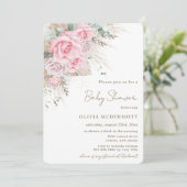 Invitation Boho Pampas Rustique rose Floral Baby shower fille (Debout devant)
