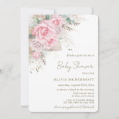 Invitation Boho Pampas Rustique rose Floral Baby shower fille (Devant)