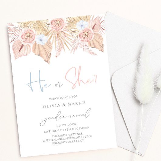 Invitation Boho Pampas séché Floral Baby Reveal Genre