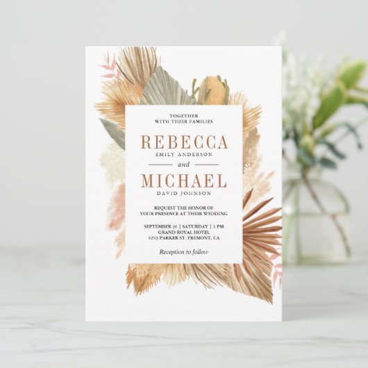 Invitation Boho Pampas séché Palm tout en un Mariage (Debout devant)