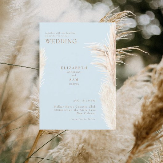 Invitation Boho Pampas Sky Blue avec Mariage