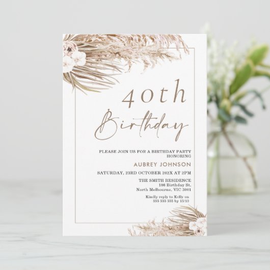 Invitation Boho Pampas Verraies Frame Anniversaire (Debout devant)