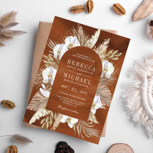 Invitation Boho Pampas White Orchid Dried Palm Earthy Wedding