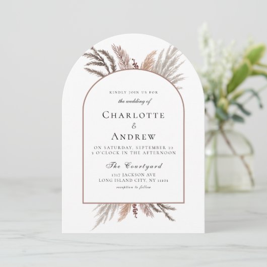Invitation Boho Pampasgras Wedding Invite (Debout devant)