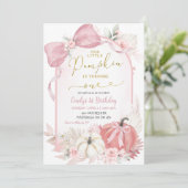 Invitation Boho Pampass Floral Citrouille est un premier anni (Debout devant)