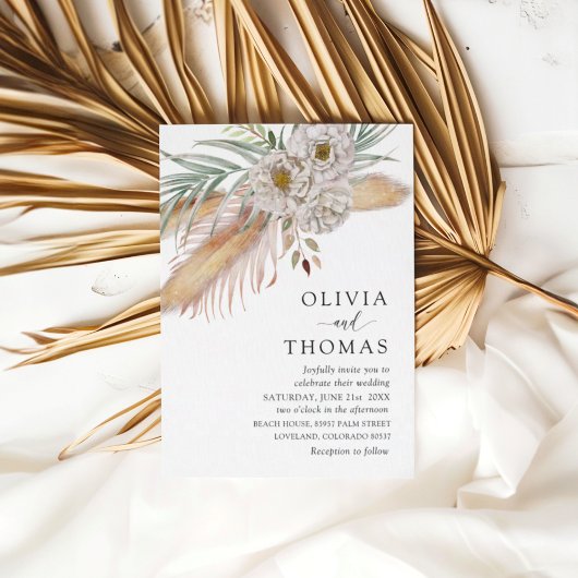 Invitation Boho Pampass & Floral Watercolor Mariage