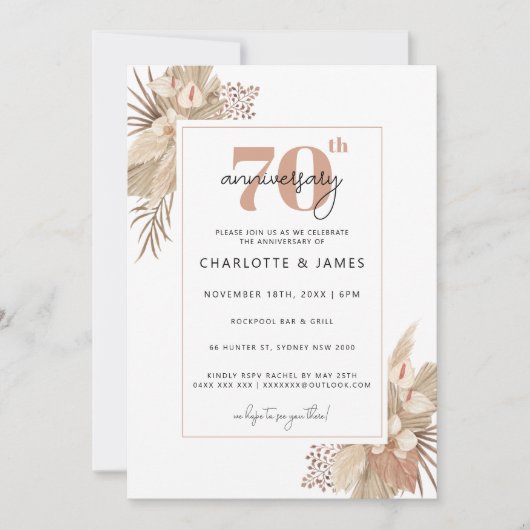 Invitation Boho Pampass Grass 70e anniversaire de mariage (Devant)
