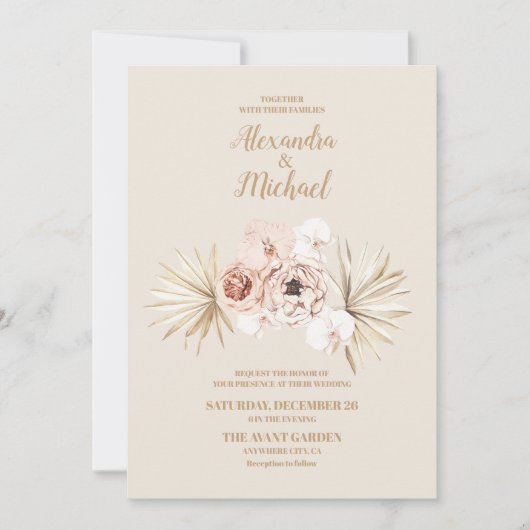 Invitation Boho Pampass Mariage floral (Devant)