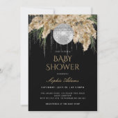 Invitation Boho Papmas Grass Disco Ball Baby shower noir (Devant)