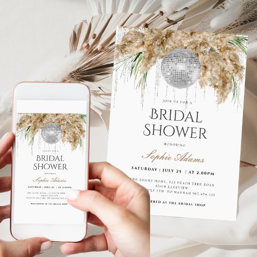 Invitation Boho Papmas Grass Disco Ball Fête des mariées