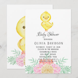 Invitation Boho Pâques Poulet Aquarelle Baby shower de fleurs