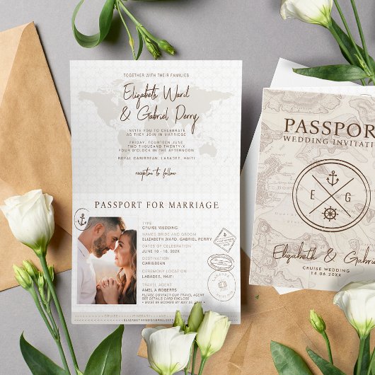 Invitation Boho Passport Destination Cruise Mariage
