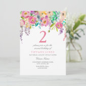 Invitation Boho Pastel Aquarelle Fleurs 2e fête d'anniversair (Debout devant)