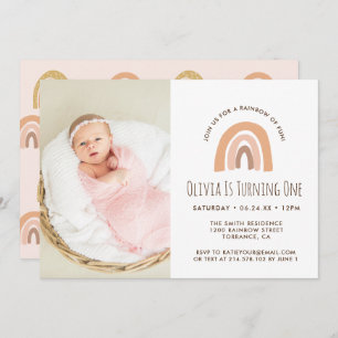 Invitation Boho Pastel Arc-en-ciel 1er anniversaire Invitatio