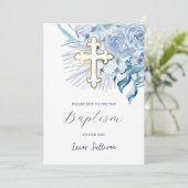 Invitation Boho Pastel Baptême Bleu (Debout devant)