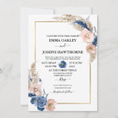 Invitation Boho pastel bleu & brush choral Mariage (Devant)