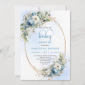 Invitation Boho Pastel Blue Eucalyptus Greenery Baby Shower (Devant)