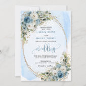 Invitation Boho Pastel Blue Floral Glitter wedding invite (Devant)