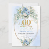 Invitation Boho Pastel blue peony greenery gold 60th birthday (Devant)