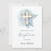 Invitation Boho Pastel Bouquet Bleu Baptême (Devant)